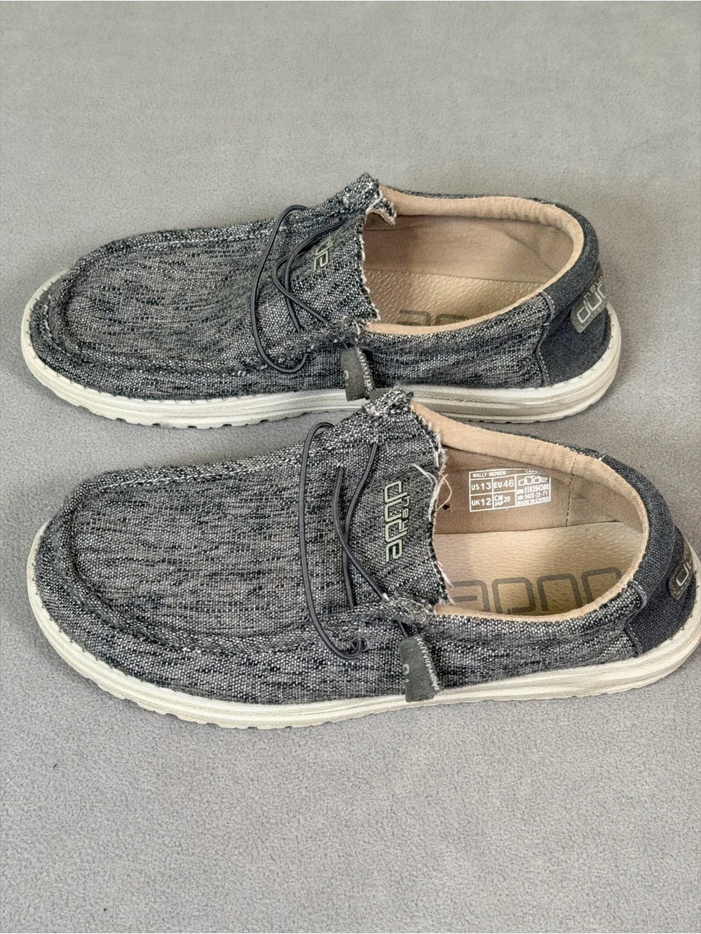 Hey Dude Men’s Grey Canvas Slip-On Loafers- Size 13 - Picture 2 of 6